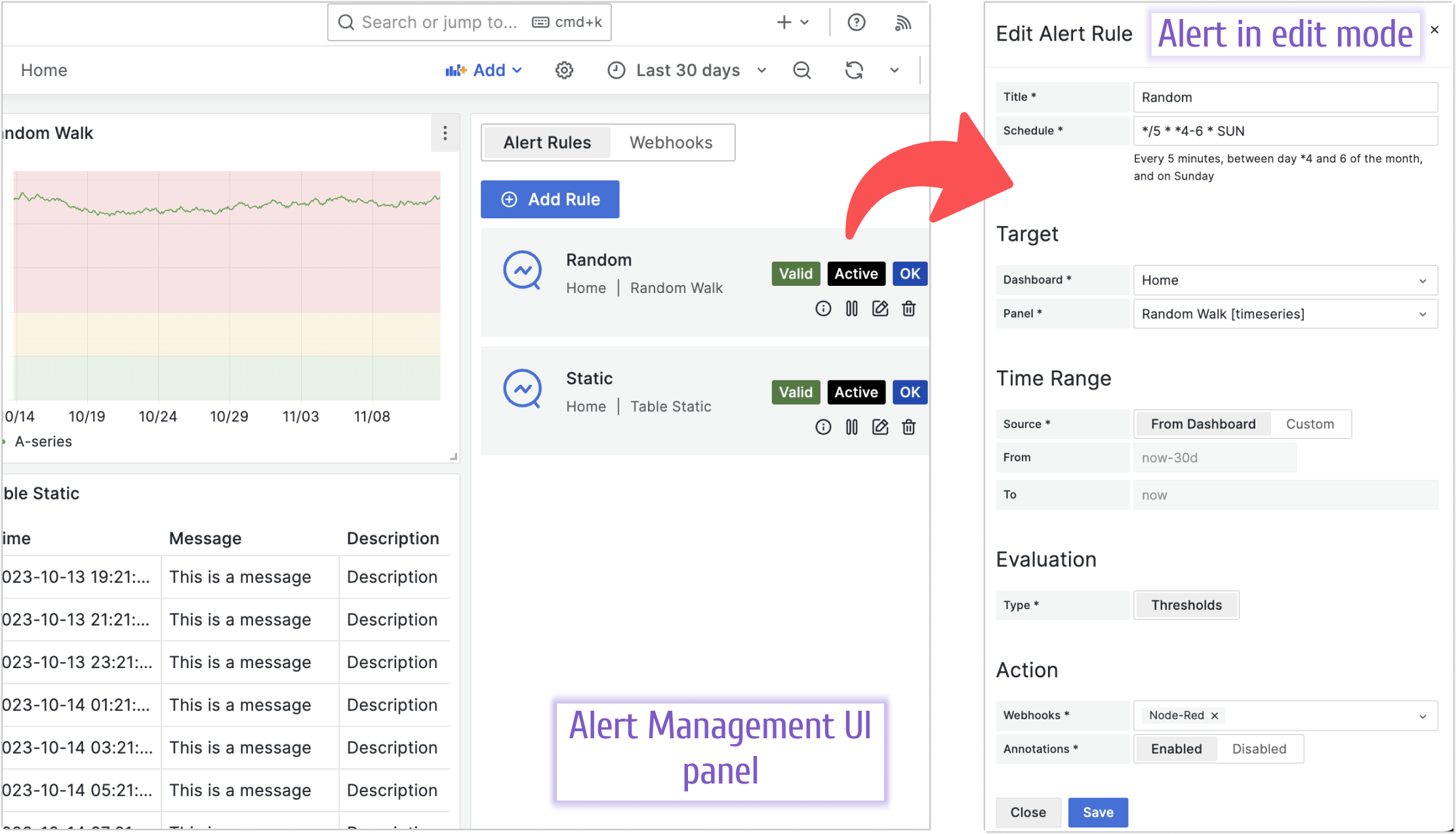 Business Alerting panel interface.