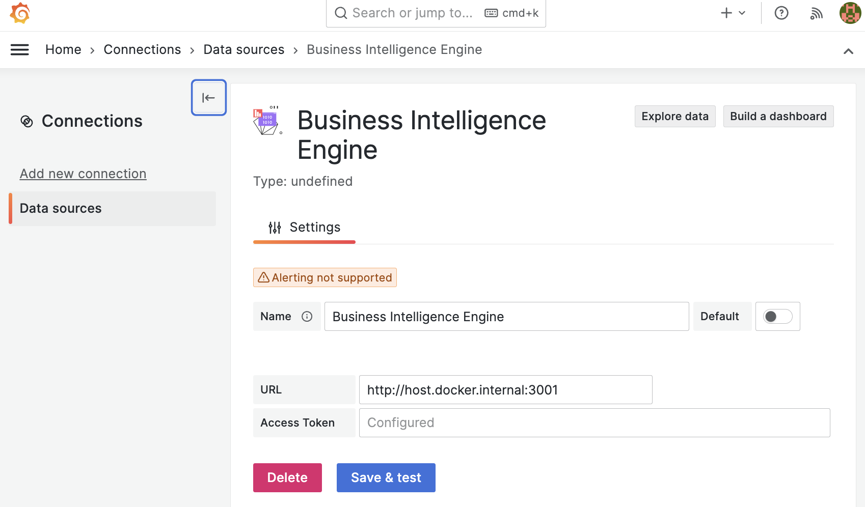 Business Engine data source setup.