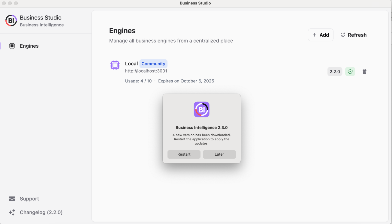 Auto-update prompt in Business Studio.