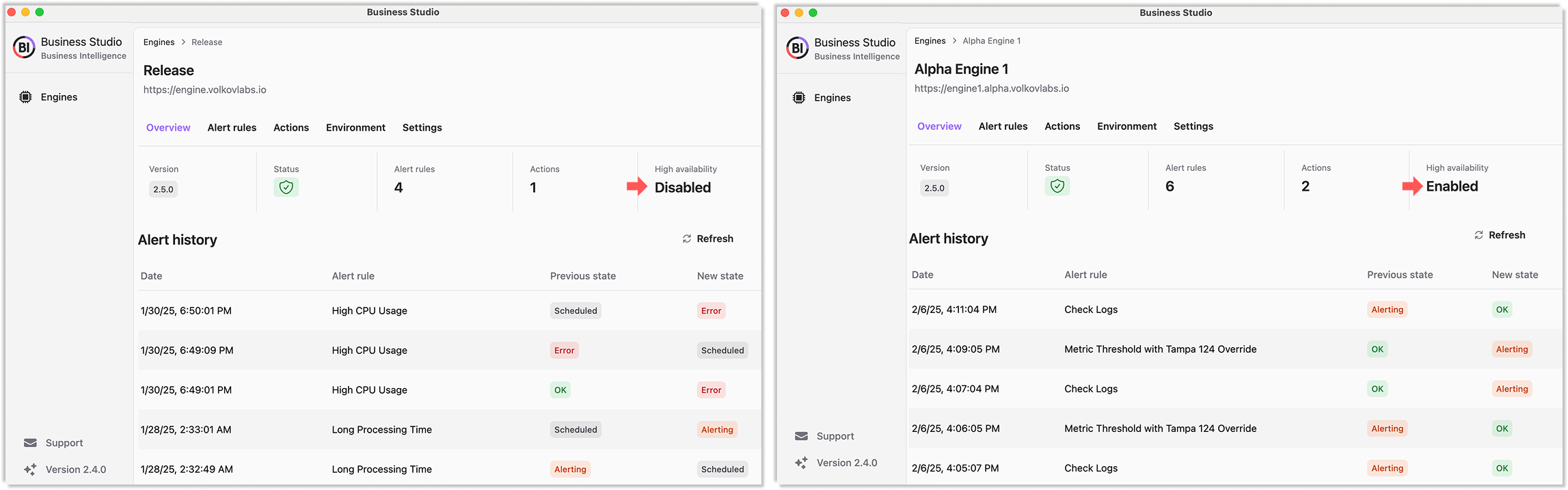 Check HA status at a glance.