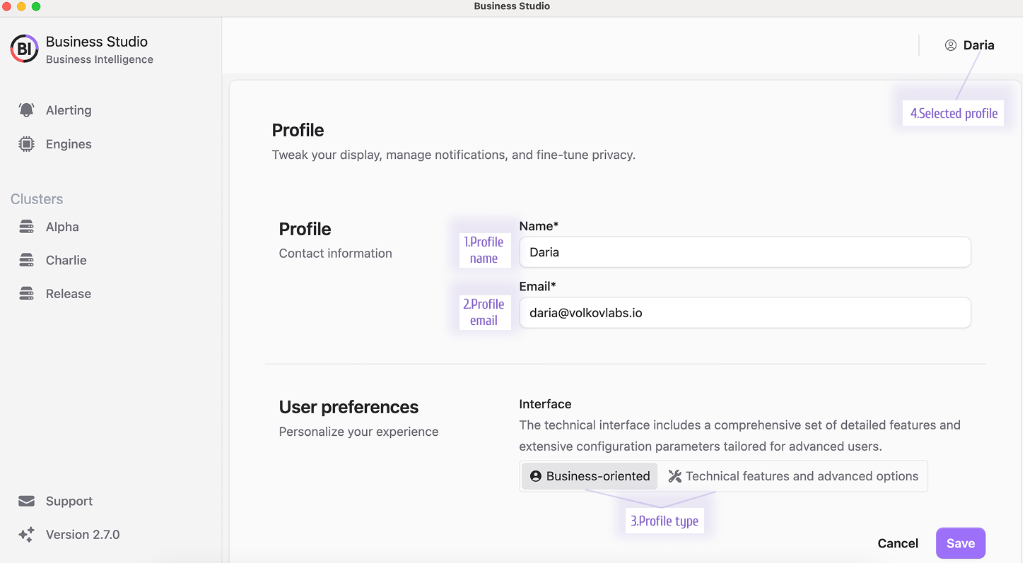 Configure your user profile effortlessly.