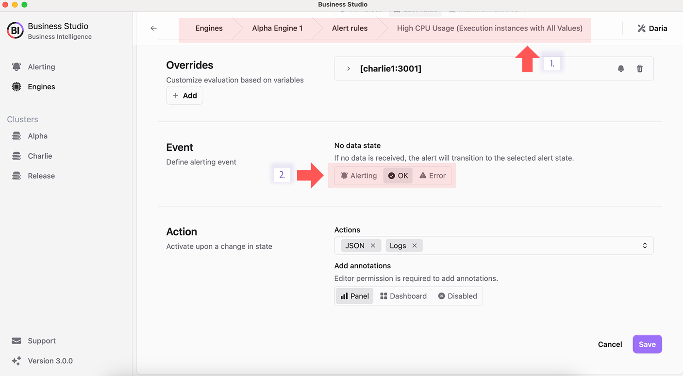 Customize alert behavior for no-data scenarios.
