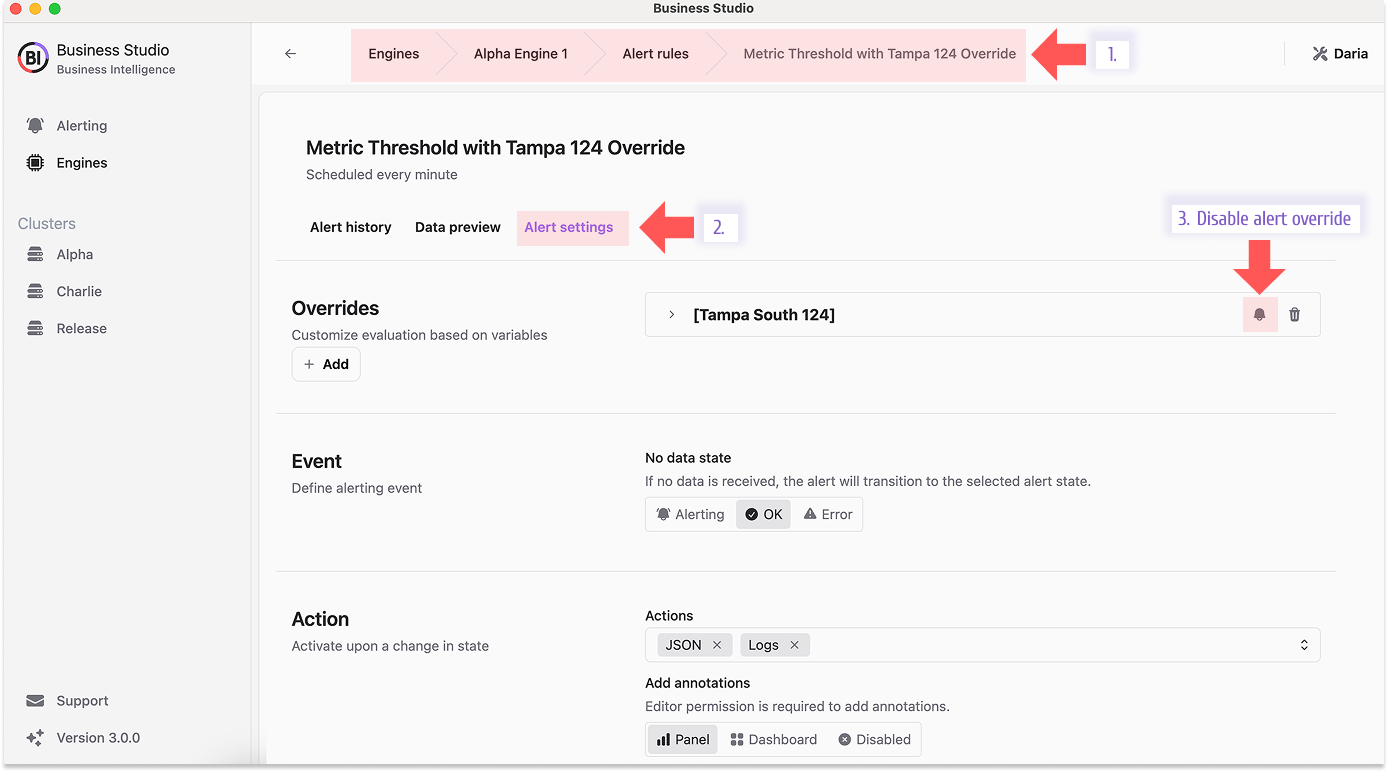 Disable alerts temporarily within condition overrides.