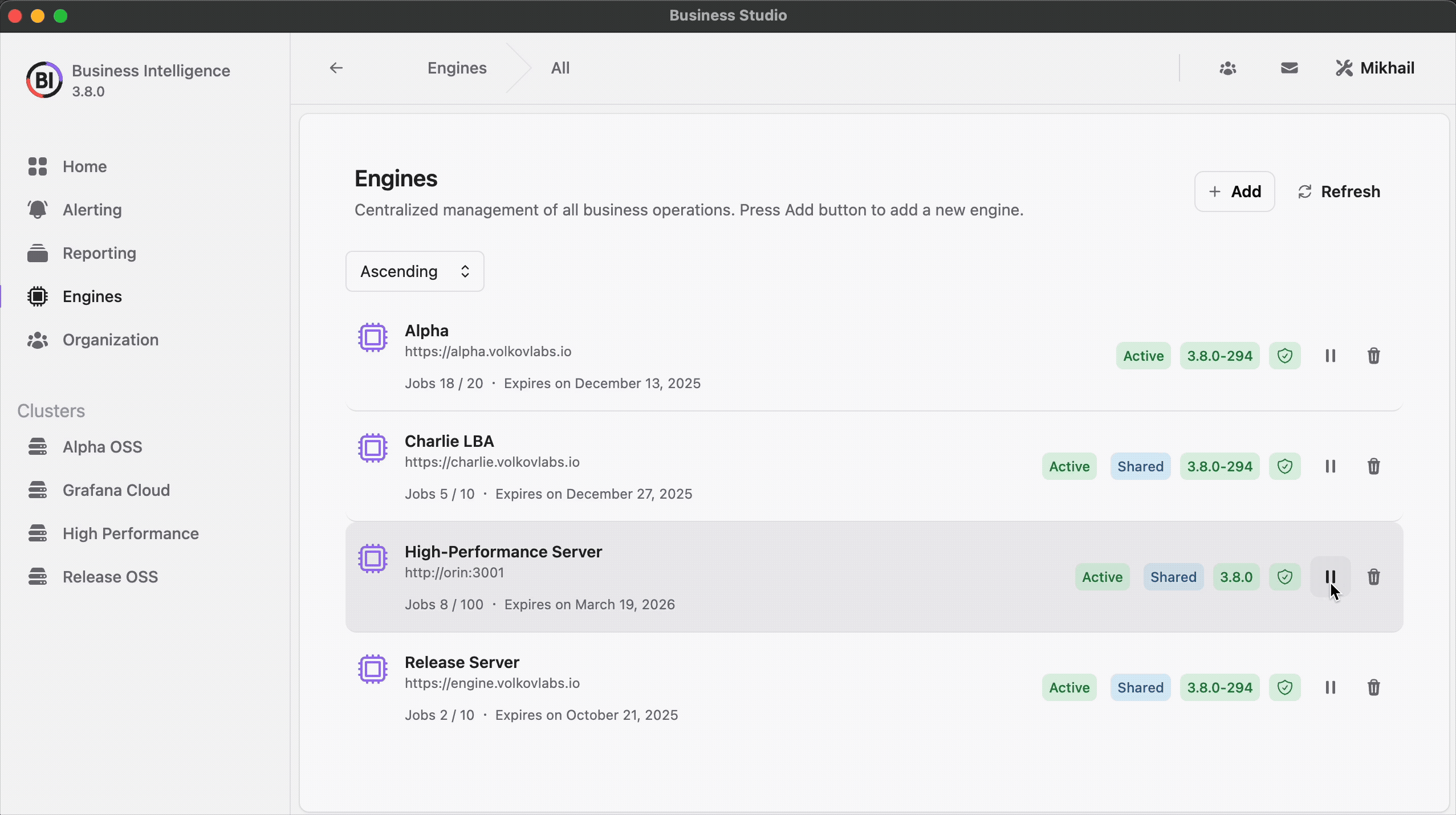 Start and Pause Engine from Business Studio for maintenance activities.