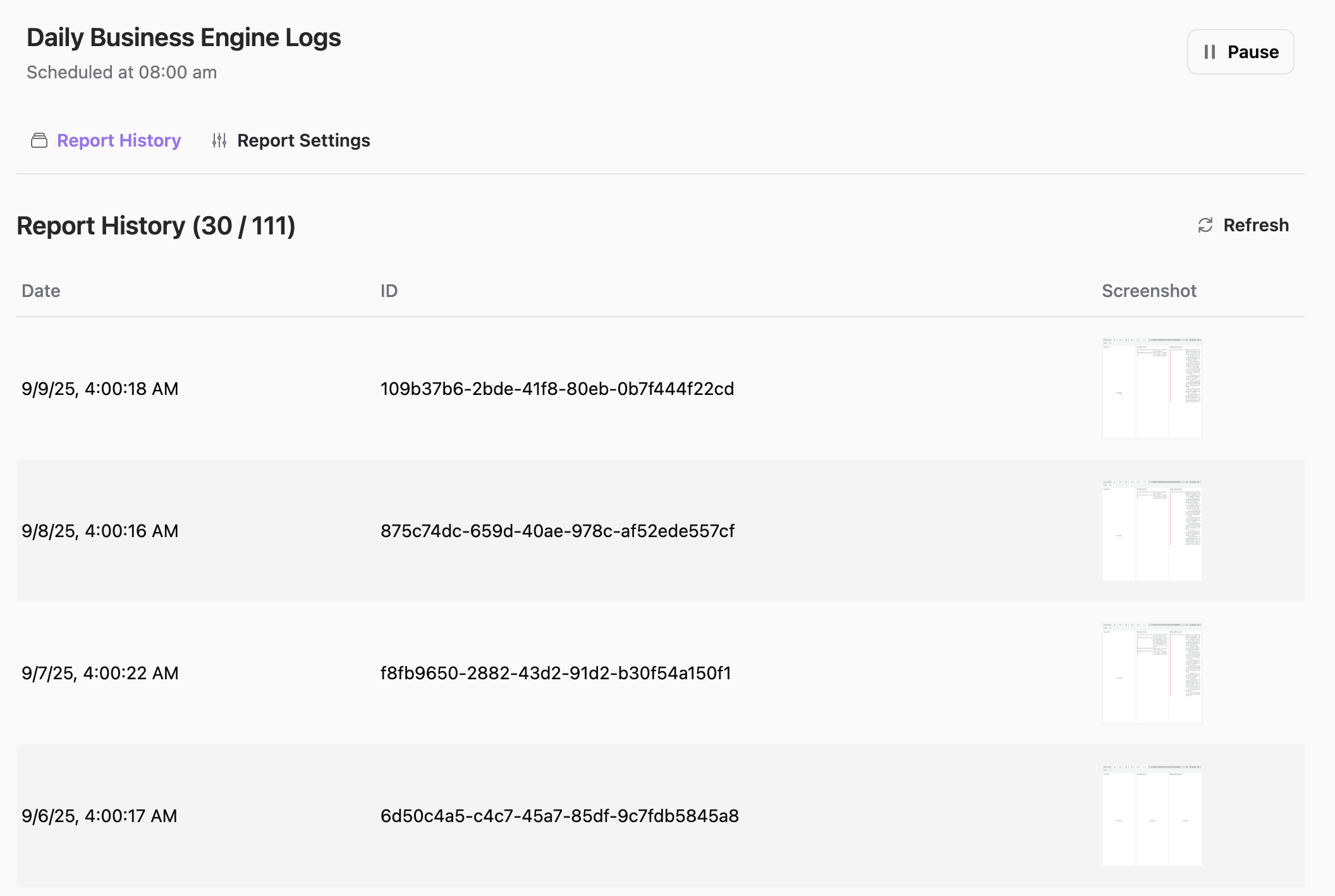 Business Studio allows checking reports for historical events.
