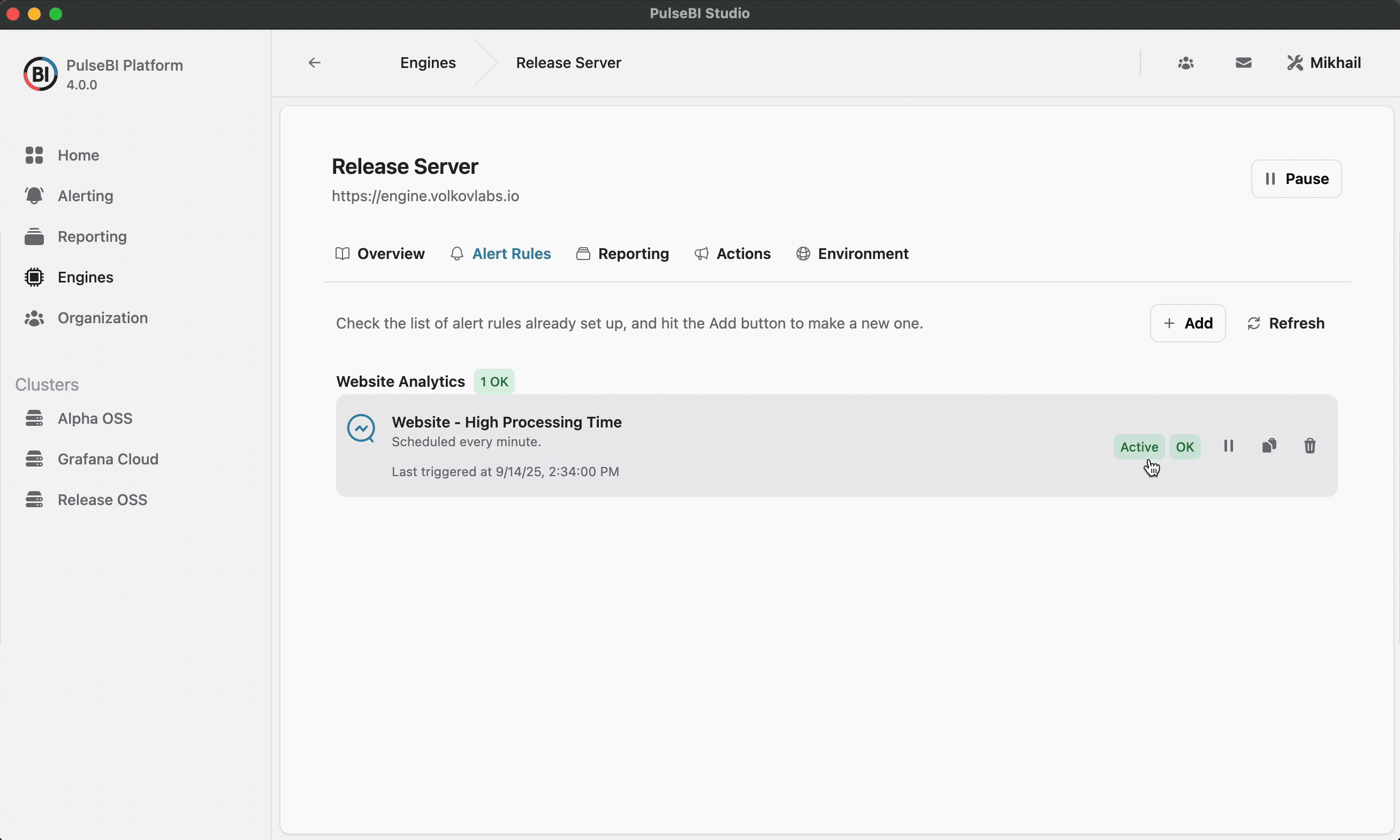 PulseBI Studio enables copying alerts between engines with ease.