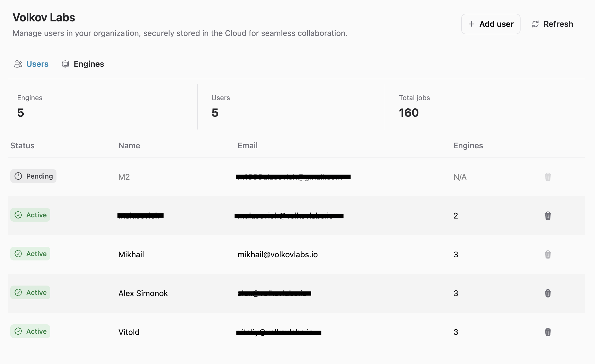 Pending users are now visible alongside active users in Organization settings.