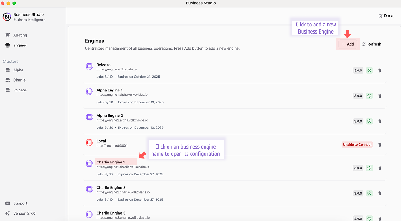 Add a new business engine in Business Studio