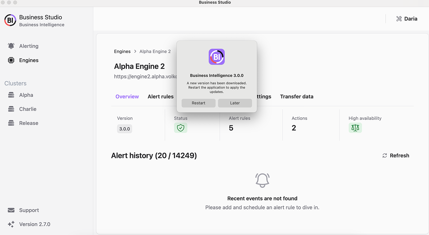Auto-Update Dialog in Business Studio (Updating from Version 2.7.0 to 3.0.0)