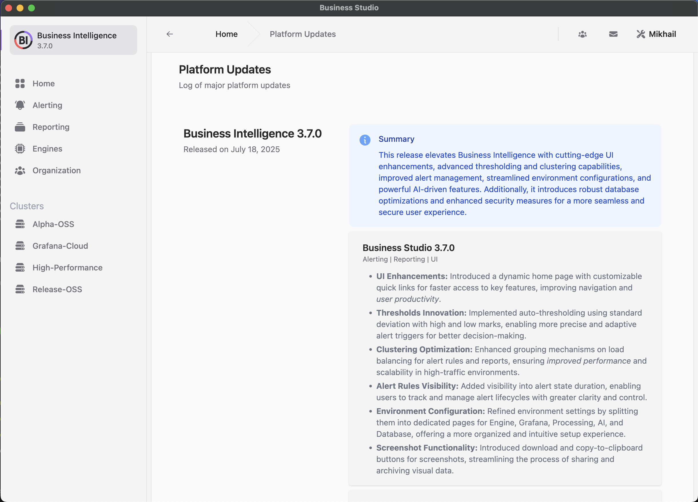 Platform Updates in Business Studio Version 3.7.0